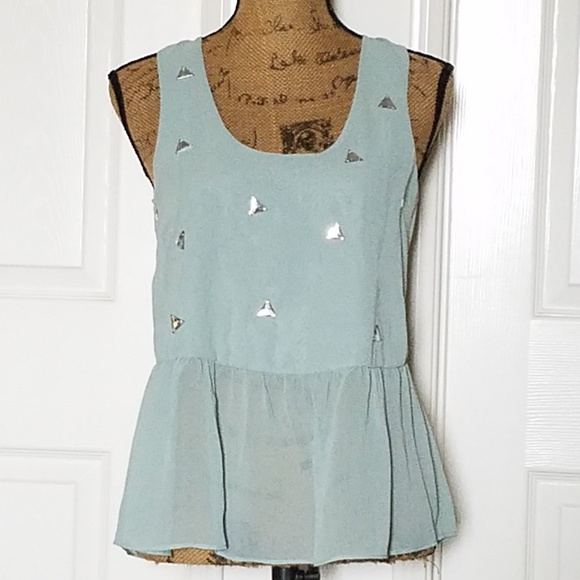 BCBGeneration Tops - BCBGeneration sea mist sheer sleeveless top rhinestone detail XS